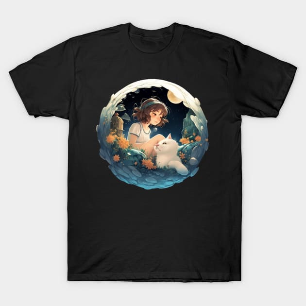 Blue Cat Lady: The Manga-inspired Kitty Portal of Joy T-Shirt by YUED